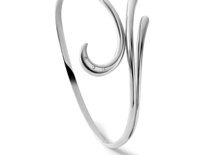 White Ice Sterling Silver Rhodium-plated Diamond Swirl Bangle Bracelet
