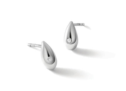 White Ice Sterling Silver Rhodium-plated Diamond Teardrop Post Earrings, 9 x 5mm