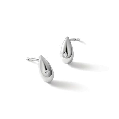 White Ice Sterling Silver Rhodium-plated Diamond Teardrop Post Earrings, 9 x 5mm