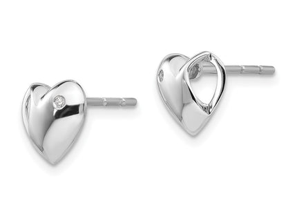 Sterling silver diamond heart earrings, alternate view