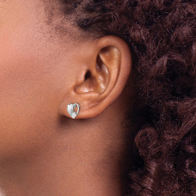 White Ice Sterling Silver Rhodium-plated Diamond Heart Post Earrings, 9 x 10mm