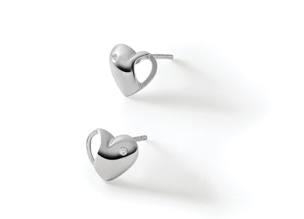 White Ice Sterling Silver Rhodium-plated Diamond Heart Post Earrings, 9 x 10mm
