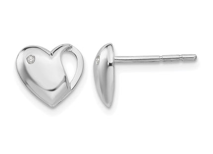 Sterling silver diamond heart earrings