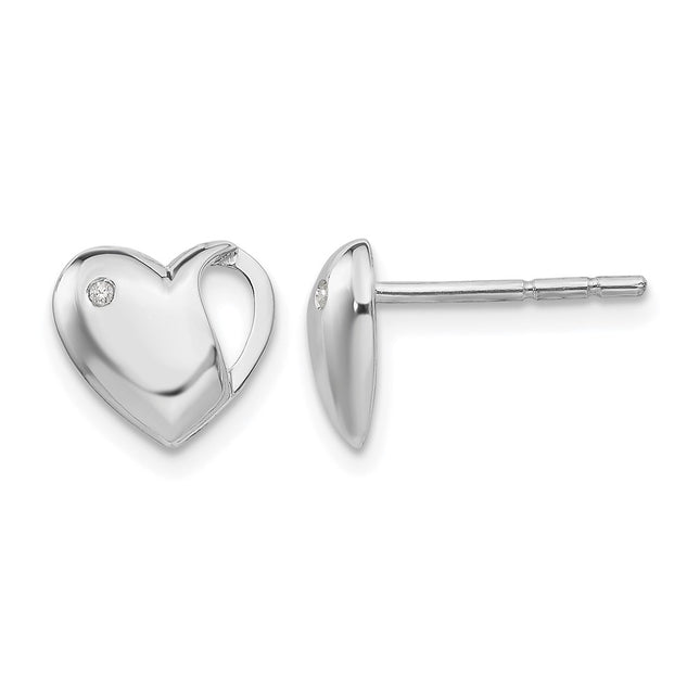 Sterling silver diamond heart earrings