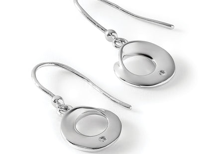 White Ice Sterling Silver Rhodium-plated Diamond Circle Shepherd Hook Dangle Earrings