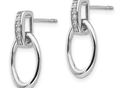 Sterling silver diamond oval drop earrings, alternate view