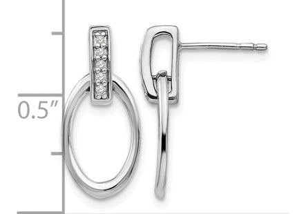Sterling silver diamond oval drop earrings, further view