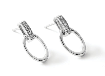White Ice Sterling Silver Rhodium-plated Open Oval Diamond Post Dangle Earrings, 20 x 10mm