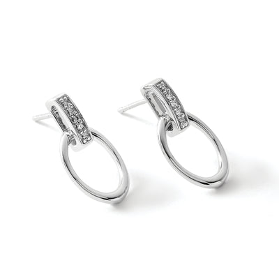 White Ice Sterling Silver Rhodium-plated Open Oval Diamond Post Dangle Earrings, 20 x 10mm