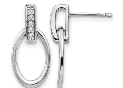 Sterling silver diamond oval drop earrings