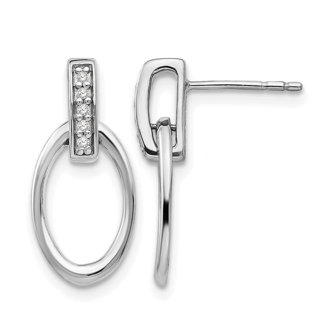 Sterling silver diamond oval drop earrings