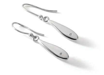 White Ice Sterling Silver Rhodium-plated Diamond Shepherd Hook Dangle Earrings, 40 x 11mm