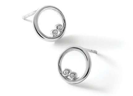 White Ice Sterling Silver Rhodium-plated Diamond Open Circle Post Earrings, 11 x 12mm