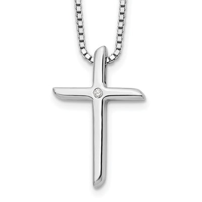 White Ice Sterling Silver Rhodium-plated Diamond Cross Necklace with Extender, 20 x 14mm