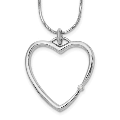 White Ice Sterling Silver Rhodium-plated Diamond Open Heart Necklace with Extender, 20 x 26mm