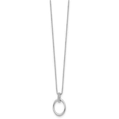 White Ice Sterling Silver Rhodium-plated Diamond Open Oval Necklace with Extender, 20 x 15mm