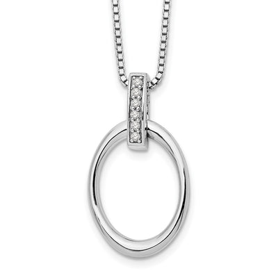 White Ice Sterling Silver Rhodium-plated Diamond Open Oval Necklace with Extender, 20 x 15mm