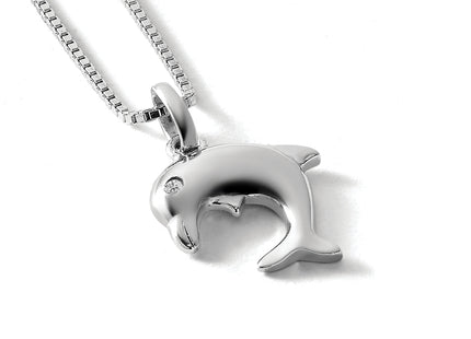 White Ice Sterling Silver Rhodium-plated Diamond Dolphin Necklace with Extender