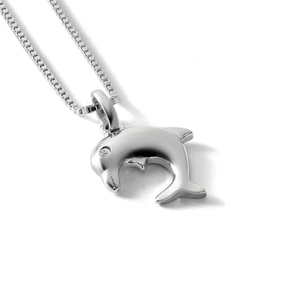 White Ice Sterling Silver Rhodium-plated Diamond Dolphin Necklace with Extender