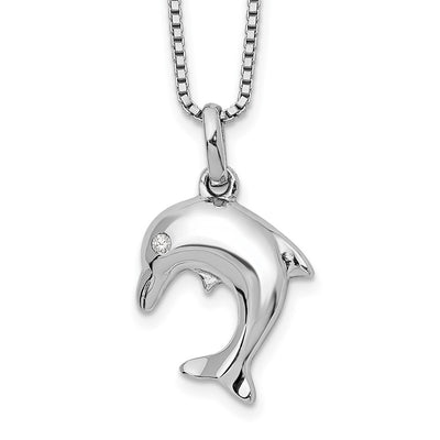 White Ice Sterling Silver Rhodium-plated Diamond Dolphin Necklace with Extender