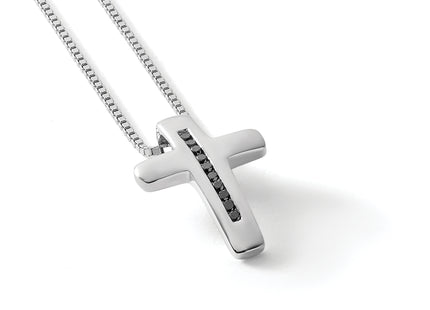 White Ice Sterling Silver Rhodium-plated Black Diamond Cross Necklace with Extender