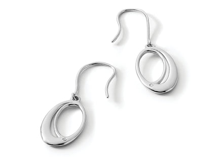 White Ice Sterling Silver Rhodium-plated Open Oval Diamond Shepherd Hook Dangle Earrings