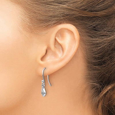 White Ice Sterling Silver Rhodium-plated Diamond Shepherd Hook Dangle Earrings, 25 x 6mm