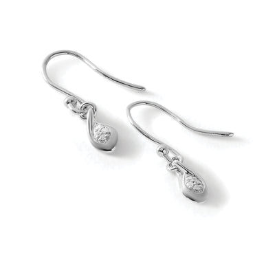 White Ice Sterling Silver Rhodium-plated Diamond Shepherd Hook Dangle Earrings, 25 x 6mm