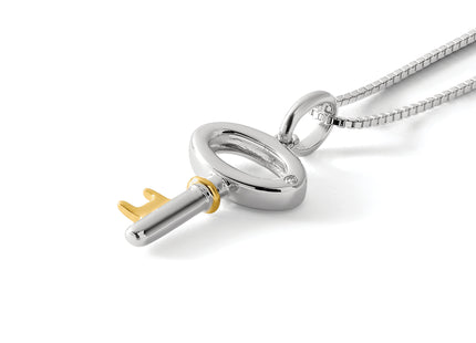 White Ice Sterling Silver Rhodium-plated Gold-tone Diamond Key Necklace with Extender