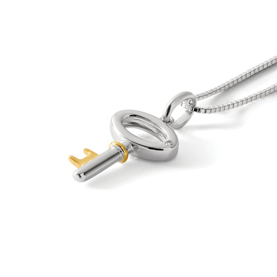 White Ice Sterling Silver Rhodium-plated Gold-tone Diamond Key Necklace with Extender