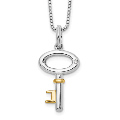 White Ice Sterling Silver Rhodium-plated Gold-tone Diamond Key Necklace with Extender