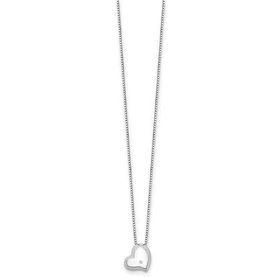 White Ice Sterling Silver Rhodium-plated Satin and Polished Diamond Heart Necklace with Extender