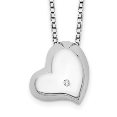 White Ice Sterling Silver Rhodium-plated Satin and Polished Diamond Heart Necklace with Extender