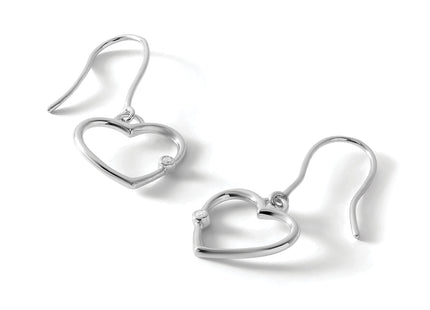White Ice Sterling Silver Rhodium-plated Diamond Heart Shepherd Hook Dangle Earrings