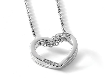 White Ice Sterling Silver Rhodium-plated Diamond Open Heart Necklace with Extender, 20 x 15mm