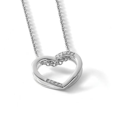 White Ice Sterling Silver Rhodium-plated Diamond Open Heart Necklace with Extender, 20 x 15mm