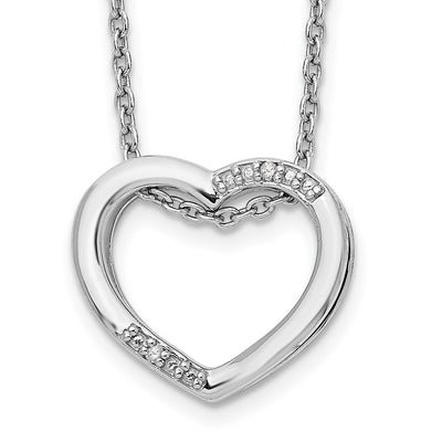 White Ice Sterling Silver Rhodium-plated Diamond Open Heart Necklace with Extender, 20 x 15mm