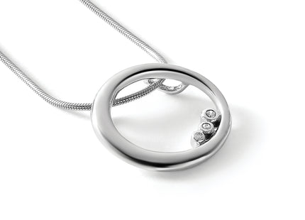White Ice Sterling Silver Rhodium-plated Diamond Open Circle Necklace with Extender, 20 x 19mm