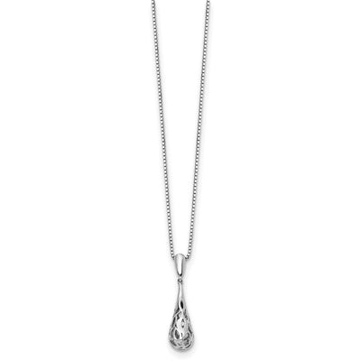 White Ice Sterling Silver Rhodium-plated Diamond Filigree Teardrop Necklace with Extender