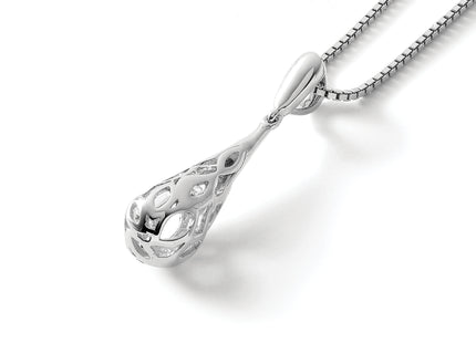 White Ice Sterling Silver Rhodium-plated Diamond Filigree Teardrop Necklace with Extender