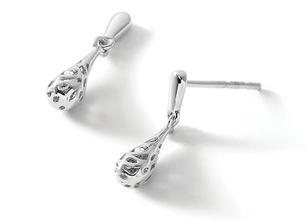 White Ice Sterling Silver Rhodium-plated Diamond Filgree Post Dangle Earrings