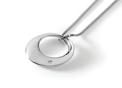 White Ice Sterling Silver Rhodium-plated Diamond Open Circle Necklace with Extender, 20 x 22mm