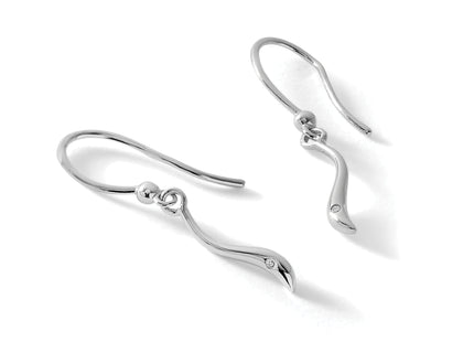 White Ice Sterling Silver Rhodium-plated Swirl Diamond Shepherd Hook Dangle Earrings