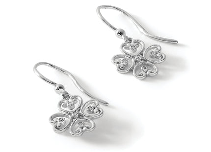 White Ice Sterling Silver Rhodium-plated Diamond 4 Heart Shepherd Hook Dangle Earrings