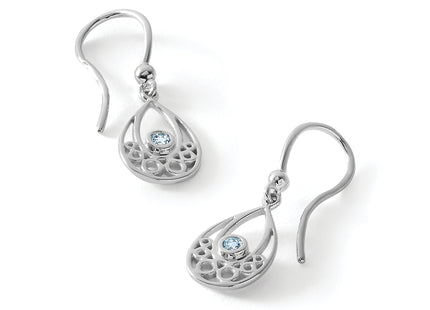 White Ice Sterling Silver Rhodium-plated with Blue Topaz Shepherd Hook Dangle Earrings