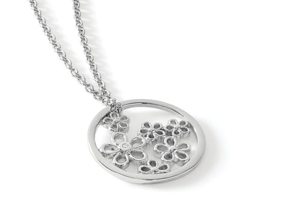 White Ice Sterling Silver Rhodium-plated Diamond Flower Necklace with Extender, 20 x 19mm