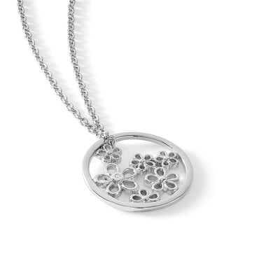 White Ice Sterling Silver Rhodium-plated Diamond Flower Necklace with Extender, 20 x 19mm