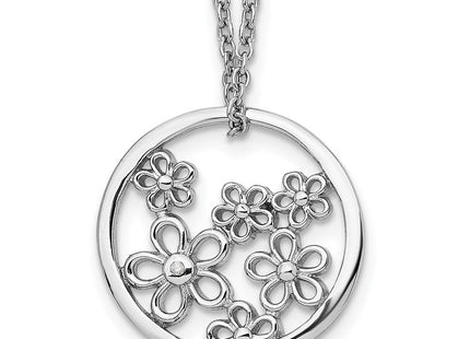 White Ice Sterling Silver Rhodium-plated Diamond Flower Necklace with Extender (Style QW341-18)