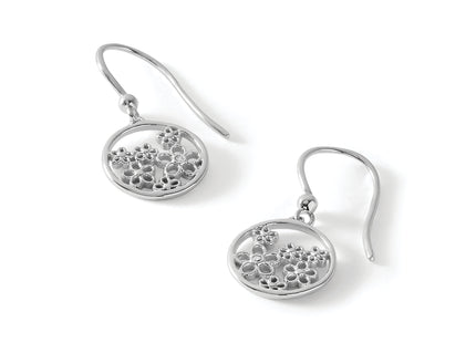 White Ice Sterling Silver Rhodium-plated Diamond Flower Shepherd Hook Dangle Earrings