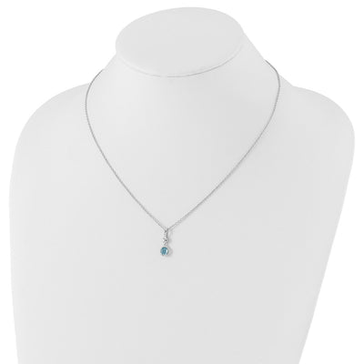 White Ice Sterling Silver Rhodium-plated Blue Topaz and Diamond Necklace with Extender, 18 x 6mm